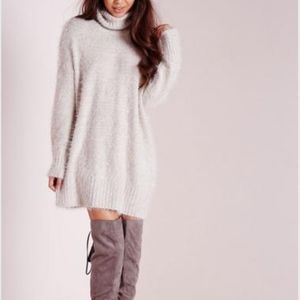 Fluffy Roll Neck Sweater Dress